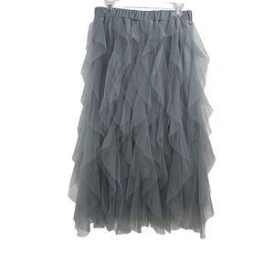 ELINGS Layered Ruffle Tulle Midi Balletcore Romantic Fairy Grunge Tutu Skirt